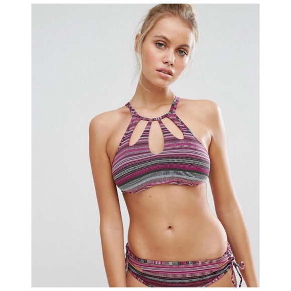 The Bikini Lab Other - Bikini Lab - High Neck Multi Stripe Crop Swim Top